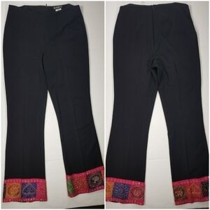 Bebe High Rise Trousers Ankle Pants Sz 8 Black Pink Embellished Straight Hem